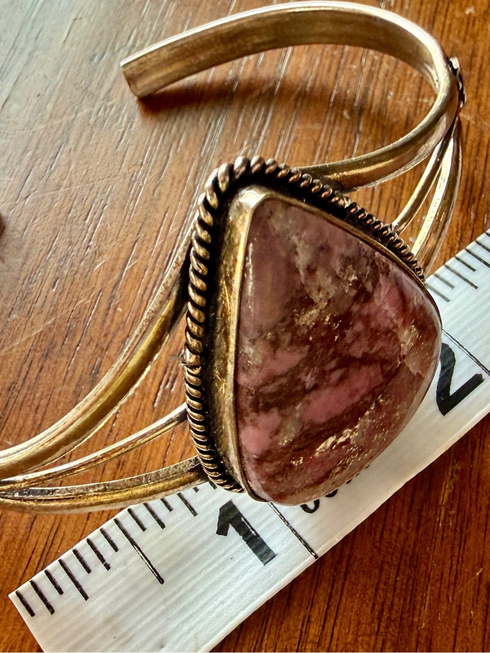 Handcrafted Pink Stone Cuff Bracelet with Twisted Rope Detail